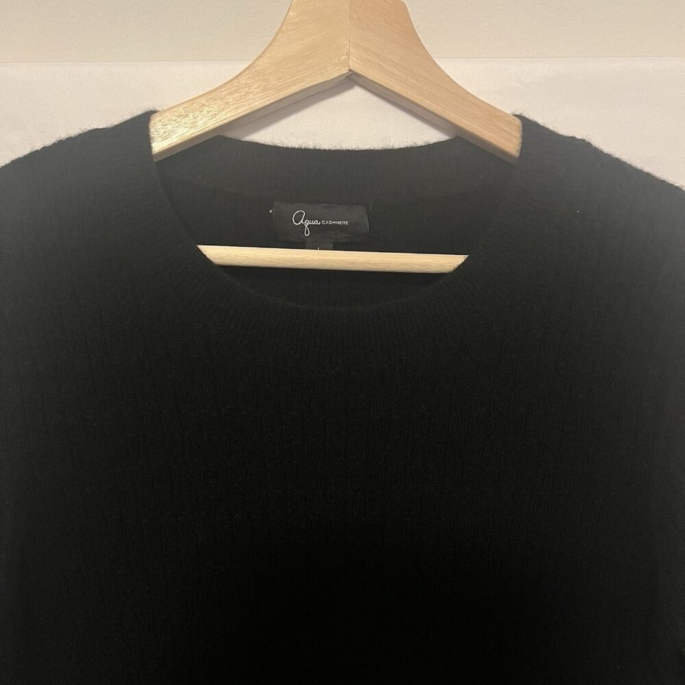 Aqua Women's 100% Cashmere Black Cable Knit Dress Size Large Long Sleeves - Picture 6 of 8